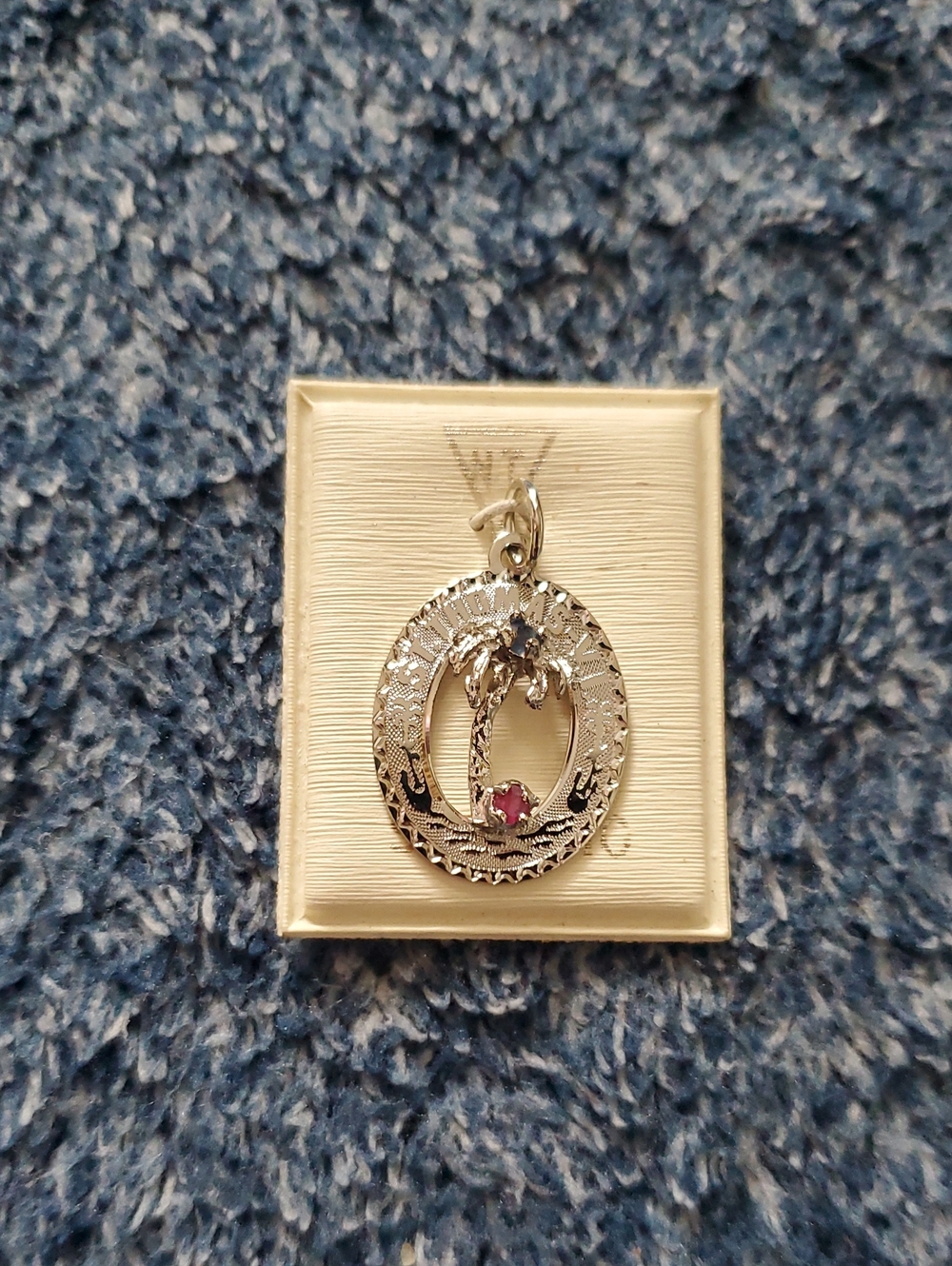 Vintage CREA Sterling Silver St Thomas VI Palm Tree Charm Pendant Jeweled NWT